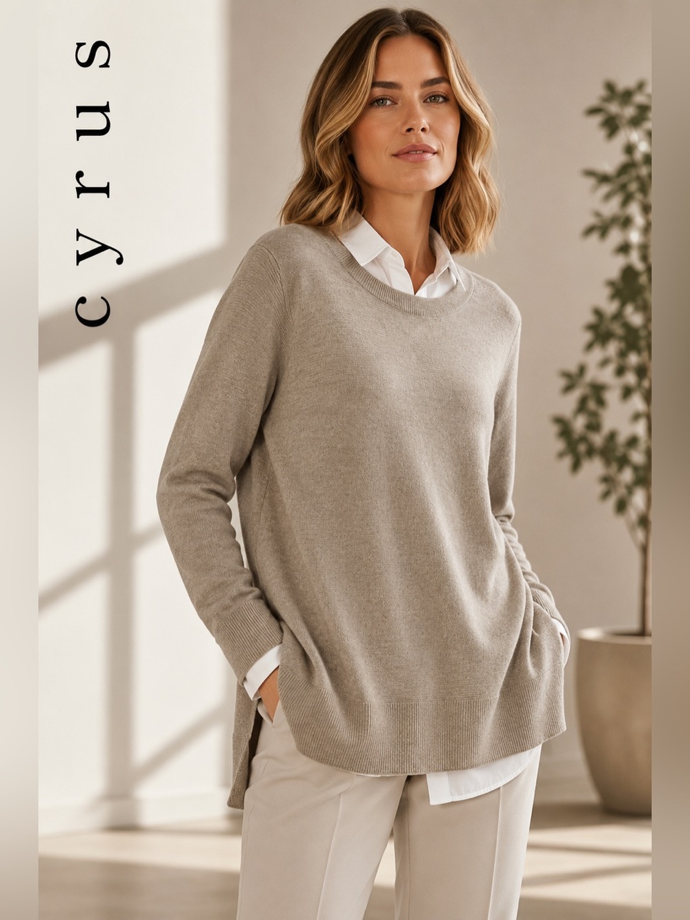 Cyrus Taupe Crewneck Sweater